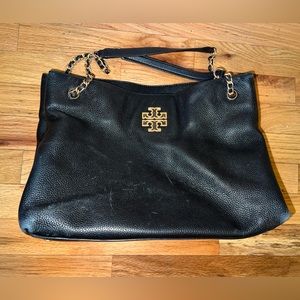 Tory Burch Chain Handled Black Leather Bag Three Compartment